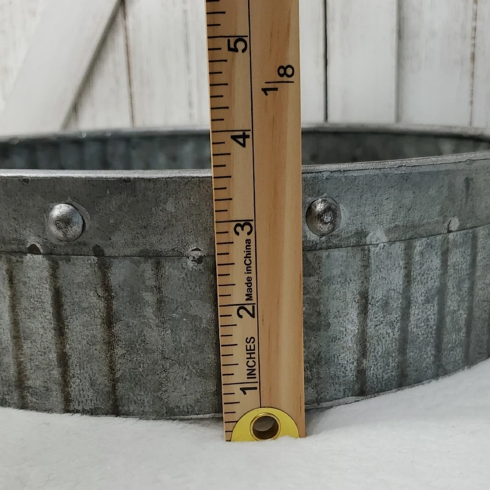 Galvanized Metal Round Basket with Handle Farmhouse Country Decor